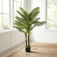 HOMCOM Kunstpalm 150cm Kunstplant met 16 Palmbladeren Grote Kunstplant in Pot voor Woonkamer Balkon Decoratie Groen(m-3)