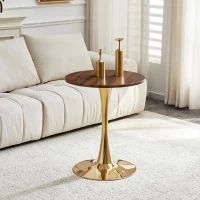 Table d'appoint ronde, style mid-century, pieds antidérapants, usage multifonction, 60x60x72 cm, Noyer(m-1)