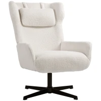 HOMCOM Accentstoel, Polsterfauteuil met fleece-bekleding, Draaivoet, Metalen frame, Crème(m-10)