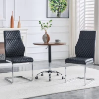 Chaise de salle à manger matelassée motif losange, dossier haut ergonomique, lot de 2, 43x63x100 cm, Noir+Argenté(m-5)