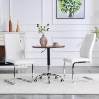 Chaise de salle à manger matelassée motif losange, dossier haut ergonomique, lot de 2, 43x63x100 cm, Blanc+Argenté(m-5)