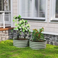 Outsunny 2-delige Set Verzinkte Plantenbakken, Ø60 x 30H cm Bloempotten met Open Bodem voor Verschillende Planten, Groen(m-8)