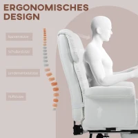 HOMCOM Ergonomische bureaustoel, in hoogte verstelbaar 48-56 cm, kantelbare rugleuning, voetensteun, wit(m-4)