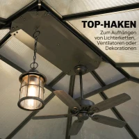 Outsunny Tuinpaviljoen ca. 3,6x3m Aluminium Paviljoen met 6 mm Polycarbonaat Dubbel Dak Muggennet 4 Zijpanelen Donkergrijs(m-7)