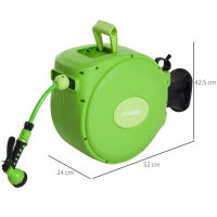 Outsunny Avvolgitubo da Giardino Retrattile con Tubo dell'Acqua 20 m, Rullo Avvolgitubo da Parete Girevole a 180°, Avvolgitubo Automatico Tubo da Giardino per Irrigazione in plastica, Verde(m-3)