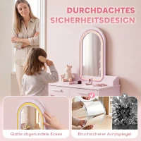 AIYAPLAY inder Schminktisch Set 2 in 1 Frisiertisch Schreibtisch mit Hocker LED-Spiegel in 3 Lichtfarben 2 Schublade 3-8 Jahre(m-6)