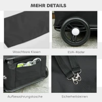 PawHut hondenwagen, inklapbare hondenbuggy voor dwerghonden tot 4 kg, opvouwbare kattenbuggy met duwstang, wasbaar kussen, veiligheidslijnen, opbergzak, 4 wielen, Zwart(m-7)