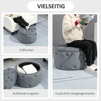 HOMCOM Poef, rond, met opbergruimte, doorgestikt ontwerp met knopen, bekleding in fluwelen uiterlijk, grijs, 60 x 60 x 40 cm(m-6)