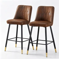 Lot de 2 tabourets de bar hauteur, design moderne et confortable, dossier incurvé et repose-pieds, 42x45x100 cm, Marron+Noir(m-2)