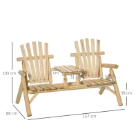 Outsunny Tuinbankcombinatie voor 2 personen, met geïntegreerde tafel, natuurlijk hout, 157 x 88 x 103 cm(m-3)