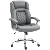 HOMCOM Big and Tall Office Chair 180kg with Spring Cushion, PU Leather - Grey(m-1)