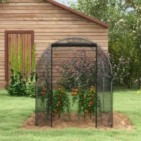 Outsunny Plantenbeschermingsnet, Vogelbescherming, met Deur en Stabiel Stalen Frame, 1,2x1,5x1,5m, Zwart/Zilver(m-8)