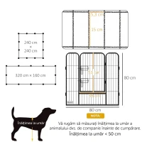 PawHut Țarc pentru câini, 12 panouri modulabile 80x1.5x80 cm, pliabil cu ușă din oțel, 12 țăruși, gri(m-3)