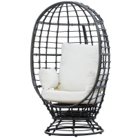 Outsunny 360° Swivel Egg Chair, Garden Rattan Swivel Chair with Thickened Cushion and Pillow, 150 KG Capacity for Indoor Outdoor, Balcony, Patio, Black(m-10)