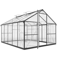 Outsunny Seră pentru grădină din policarbonat și aluminiu cu ușă batantă și 2 ferestre reglabile, 304x247x205 cm, negru(m-1)