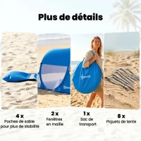 Outsunny Abri de plage tente de plage pliable pop-up automatique instantané protection UV fenêtre arrière grand tapis de sol bleu ciel(m-6)