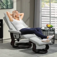 HOMCOM Relaxfauteuil met hocker, draaibaar, fluweellook, verstelbare rugleuning, tot 150 kg, Grijs(m-2)