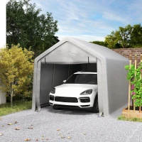 Outsunny Carport tente de garage 3 x 5,2 m, abri voiture extérieur carport pour voiture avec porte enroulable amovible gris(m-10)