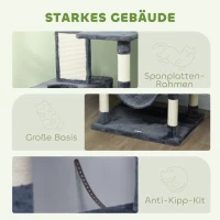 PawHut Krabpaal 206 cm Kattentoren met Grot, 2 Speelballen, Sisalstammen, Platform voor Grote Katten, Donkergrijs(m-5)