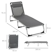 Outsunny Espreguiçadeira de Jardim Dobrável com Apoio para a Cabeça Removível e Encosto Ajustável em 4 Posições para Jardim Terraço Campismo Exterior 170x60x76cm Cinza(m-3)
