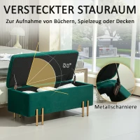 HOMCOM Opbergbank, Gestoffeerde Bank met Opbergruimte, Metaal, Rubberhout, Schuim, 100 x 40 x 42 cm, Groen(m-4)