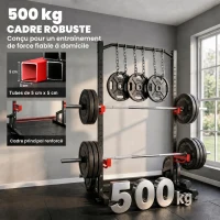 SPORTNOW Power Tower Multifonction Charge 500 kg, Barre de Traction, Rack de Squat, Supports pour Disques, 157x105x205cm, Rouge(m-4)