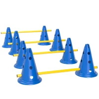 PawHut Dog Agility Equipment Set of Eight Cones, Eight Poles w/ Carry Bag, Four-Piece Adjustable Height Jumping Obstacles Blue(m-1)