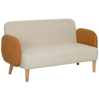 HOMCOM Sofá de 2 Plazas Tapizado en Terciopelo con Reposabrazos y Patas de Madera Sofá Pequeño Carga 240 kg 130x74x76 cm Crema(m-1)
