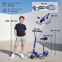 HOMCOM Trottinette électrique 120 W pliable pour enfant de 7 à 12 ans hauteur guidon et selle réglable 10 Km/h max. bleu(m-3)