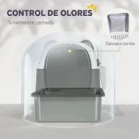 PawHut Arenero para Gatos Grandes Cubierto XL de Acero Inoxidable con Tapa Abatible Pala Bolsa Desodorante Diseño Panda Negro(m-7)