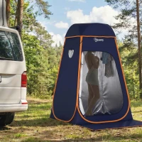 Outsunny Tenda Doccia Pop-Up Impermeabile con Tetto Rimovibile, in Poliestere 190T e Acciaio, 152x152x200 cm, Blu Scuro(m-10)