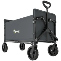 Outsunny 180L Festival Trolley on Wheels, Folding Compact Camping Trolley Cart with Adjustable Handle, 120 KG Capacity for Garden, Beach, Fishing, Grey(m-15)