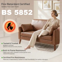 HOMCOM 2 Seater Sofa, 132 cm Modern Small Sofa with Solid Wood Legs and 2 Pillows for Small Space, Brown(m-8)