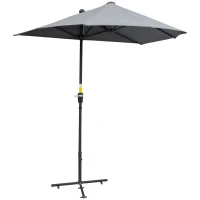 Outsunny 2m Half Parasol Market Umbrella Garden Balcony Parasol with Crank Handle, Base, Double-Sided Canopy, Dark Grey(m-10)