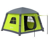 Outsunny Inflatable Camping Tent w/ Hand Pump, Easy Setup 1/2 Person Blow Up Tent Waterproof 190T Taffeta w/ Mesh Windows, Doors and Carry Bag, Green(m-1)