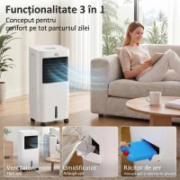 HOMCOM Răcitor Evaporativ și Ventilator cu Gheață 3 în 1 cu 3 Viteze și Cronometru, 32x37x74 cm, Alb(m-4)