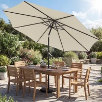 Outsunny Parasol Ø300 cm Kantelbaar Balkonparasol met Draaihendel, Kruisvoet en Zandzak, UV 30+ Inklapbaar Crèmewit(m-2)