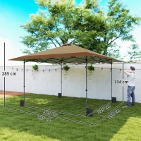 Outsunny Tenda Dobrável Pop-up 4x4 m com Bloqueio Central UPF50+ Altura Ajustável Sacos de Areia e Bolsa com Rodas Bege e Castanho(m-3)