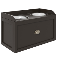 PawHut Gamelles Chiens Surélevées, Porte-Gamelles Surélevé Rangement 2 en 1, Tiroir, 2 Gamelles, 60x30x36cm, Marron Café