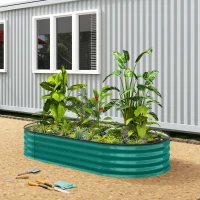 Outsunny Galvanised Raised Garden Bed, Metal Planter Box with Safety Edging, for Flowers, Herbs, Succulents, Light Green(m-10)