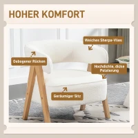 HOMCOM Moderne gestoffeerde fauteuil, fleece-bekleding, accentstoel, armstoel met houten poten, metalen frame, wit(m-4)