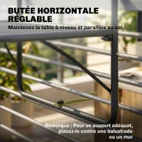 Outsunny Table Suspendue pour Balcon dim. 60L x 56,5l cm Hauteur réglable 3 Niveaux métal époxy Noir(m-6)