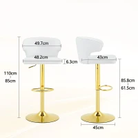 Lot de 2 tabourets de bar avec dossier, réglables en hauteur et pivotants 360°, 49.7x45x110 cm, Blanc(m-3)