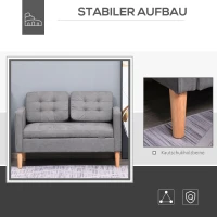 HOMCOM 2 zits bank moderne kleine stoffen dubbele slaapbank afneembaar kussen rubberhout katoen woonkamer grijs(m-5)