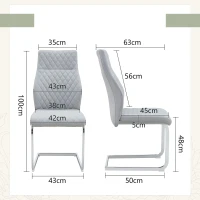 Chaise de salle à manger matelassée motif losange, dossier haut ergonomique, lot de 2, 43x63x100 cm, Argenté(m-3)