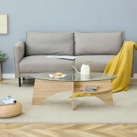 Table basse ronde en verre, design moderne, patins antidérapants, 104.9x60x35.6 cm, Couleur naturelle(m-4)