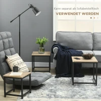 HOMCOM Set van 3 bijzettafels, industrieel ontwerp, zwart stalen frame, tafelblad met houteffect(m-6)