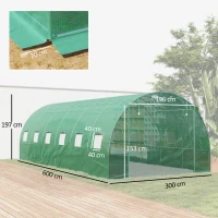 Outsunny Polytunnelkas met kunststofafdekking en stalen frame, begaanbare kastoog met oprolbare deuren, Groen(m-3)