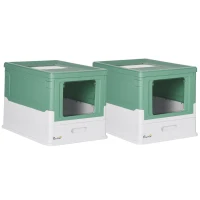 PawHut Lot de 2 maisons de toilette pour chat pliable double porte battante et supérieure pelle fourni 47,5 x 35,5 x 36,7 cm(m-11)