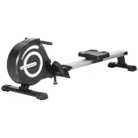 HOMCOM Rameur d'appartement Pliable freinage magnétique - Silencieux - 8 Niveaux de résistance magnétique - Glissière en Aluminium - écran LCD Multifonction - Acier alu. ABS Noir Argent(m-11)
